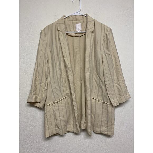 LC Lauren Conrad Womens Blazer Sz XL Butter Yellow Strip Knit Open Front Pockets - Picture 1 of 8